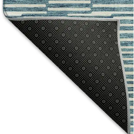 Teal And Beige Abstract Geometric Washable Area Rug With UV Protection Photo 8