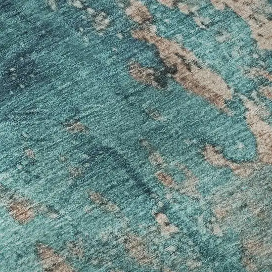 Teal And Beige Abstract Washable Area Rug With UV Protection Photo 1