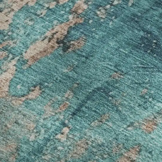 Teal And Beige Abstract Washable Area Rug With UV Protection Photo 3