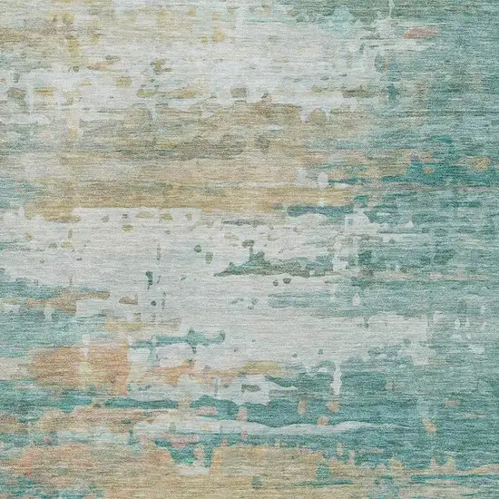 Teal And Beige Abstract Washable Area Rug With UV Protection Photo 3