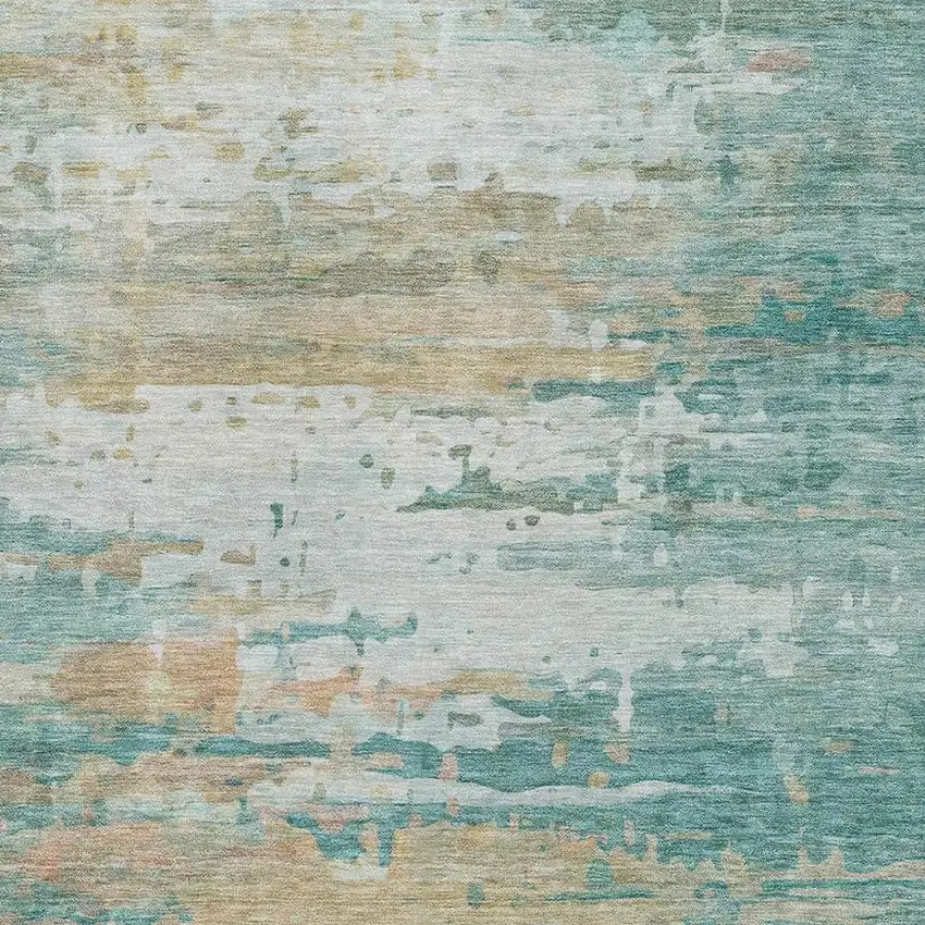 Teal And Beige Abstract Washable Area Rug With UV Protection Photo 3