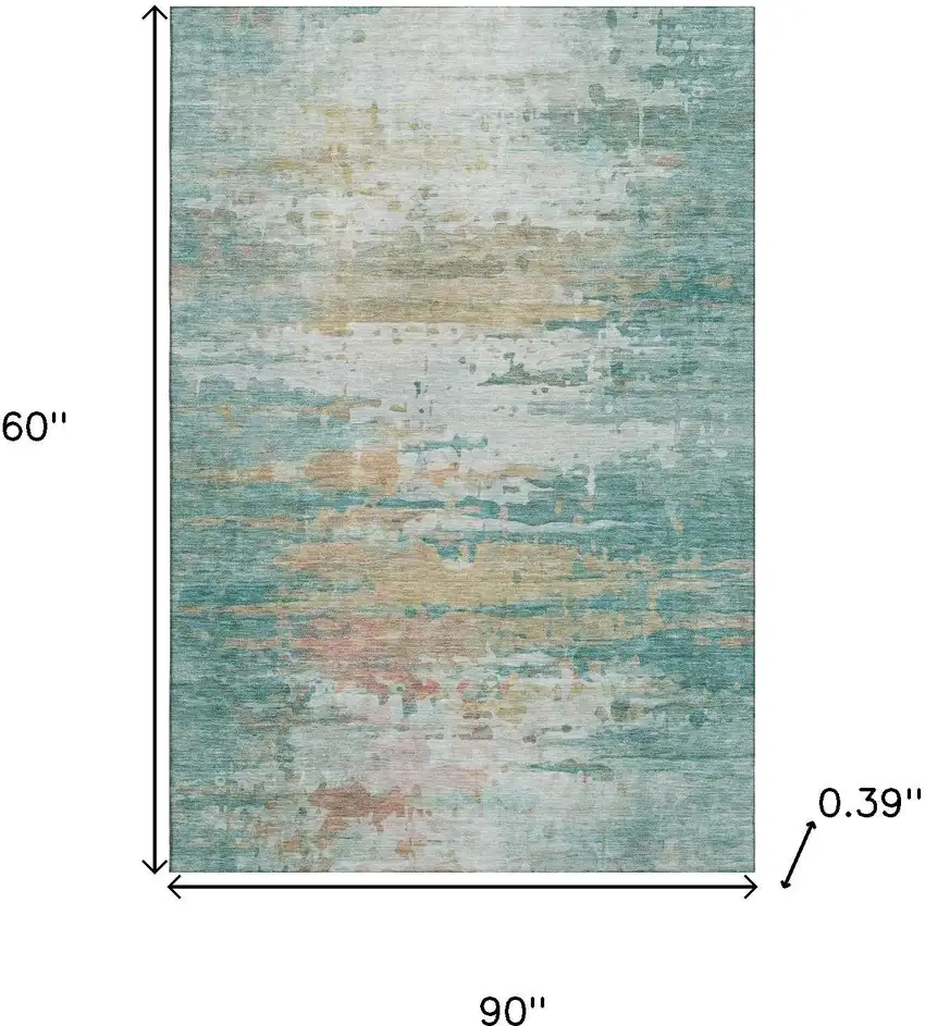 Teal And Beige Abstract Washable Area Rug With UV Protection Photo 9