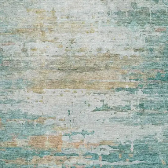 Teal And Beige Abstract Washable Area Rug With UV Protection Photo 3