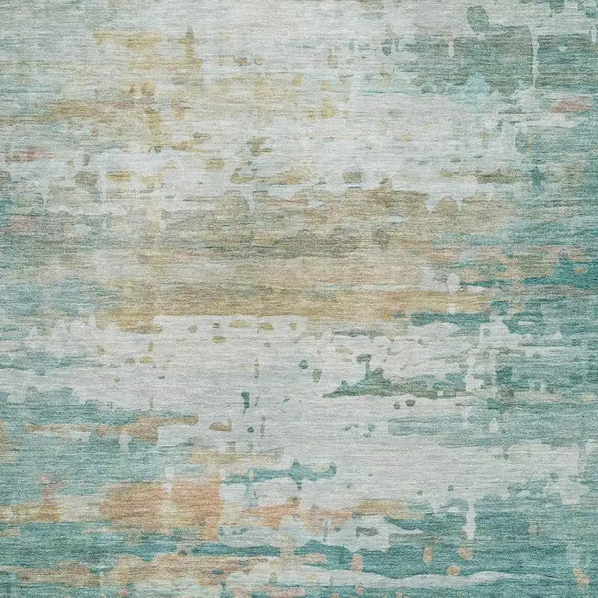 Teal And Beige Abstract Washable Area Rug With UV Protection Photo 3