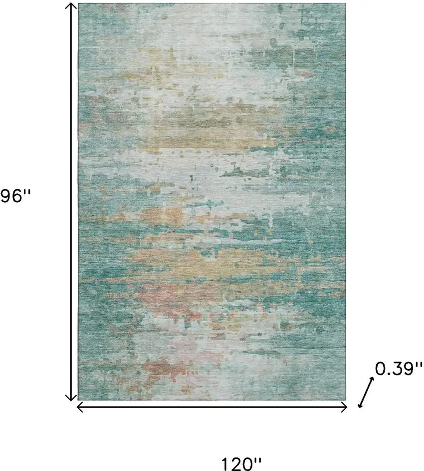 Teal And Beige Abstract Washable Area Rug With UV Protection Photo 9