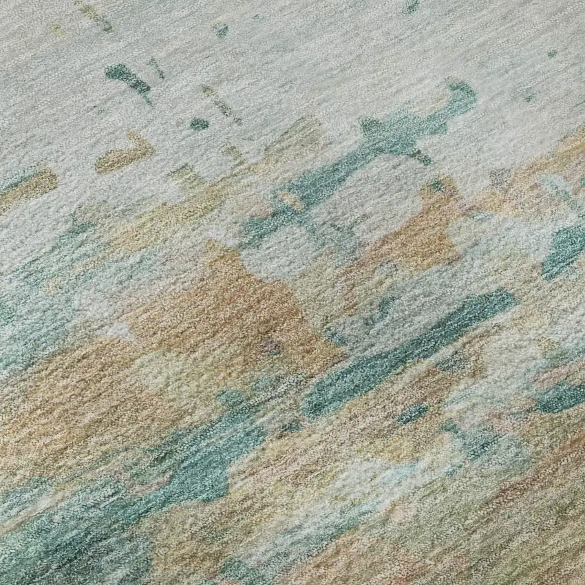 Teal And Beige Abstract Washable Area Rug With UV Protection Photo 8