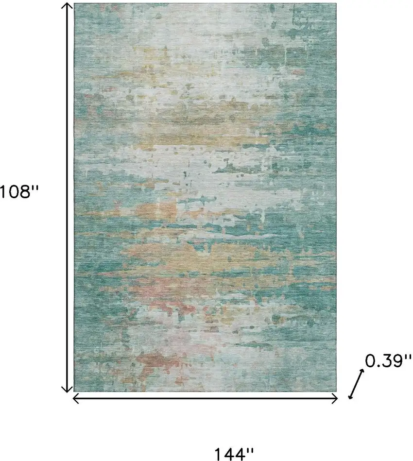 Teal And Beige Abstract Washable Area Rug With UV Protection Photo 9