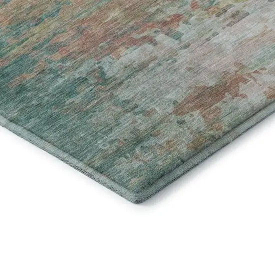 Teal And Beige Abstract Washable Area Rug With UV Protection Photo 7