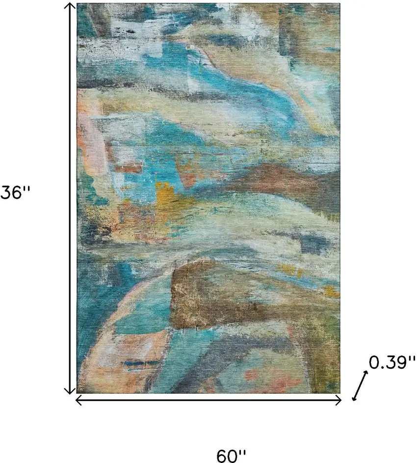 Teal And Beige Abstract Washable Area Rug With UV Protection Photo 9