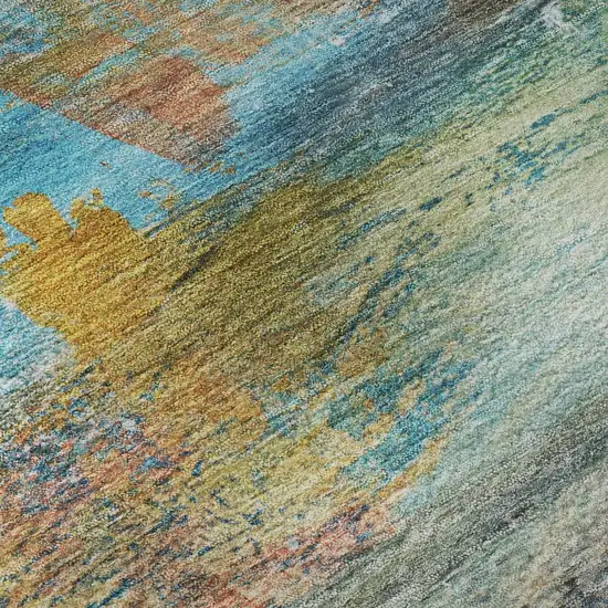 Teal And Beige Abstract Washable Area Rug With UV Protection Photo 8