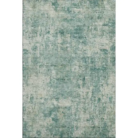 Teal And Beige Abstract Washable Area Rug With UV Protection Photo 1