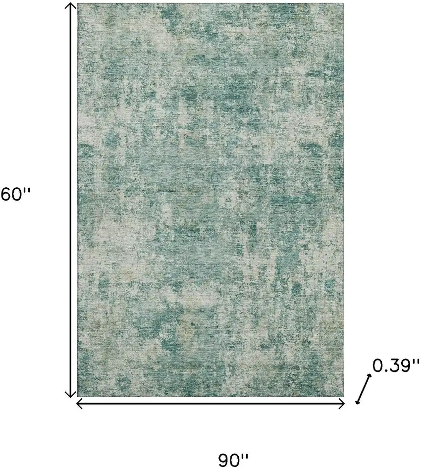 Teal And Beige Abstract Washable Area Rug With UV Protection Photo 9