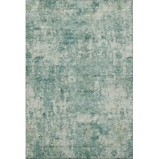 Teal And Beige Abstract Washable Area Rug With UV Protection Photo 4