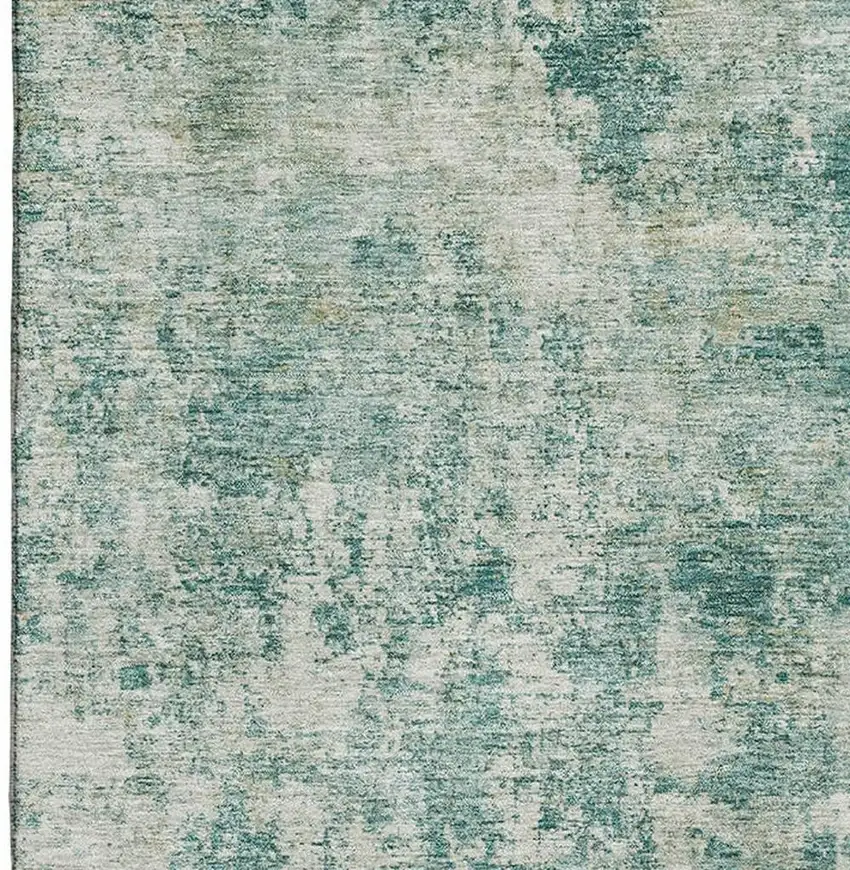 Teal And Beige Abstract Washable Area Rug With UV Protection Photo 3