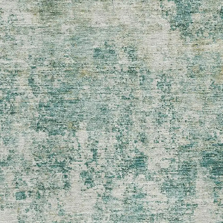 Teal And Beige Abstract Washable Area Rug With UV Protection Photo 3