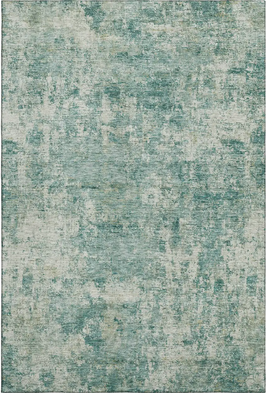 Teal And Beige Abstract Washable Area Rug With UV Protection Photo 1