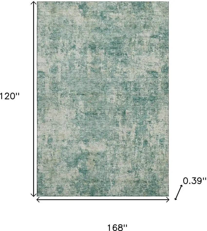 Teal And Beige Abstract Washable Area Rug With UV Protection Photo 9