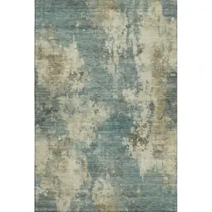 Photo of Teal And Beige Abstract Washable Area Rug With UV Protection