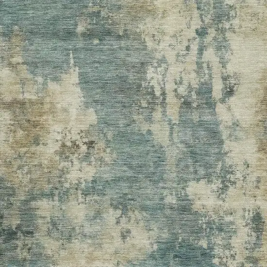 Teal And Beige Abstract Washable Area Rug With UV Protection Photo 3