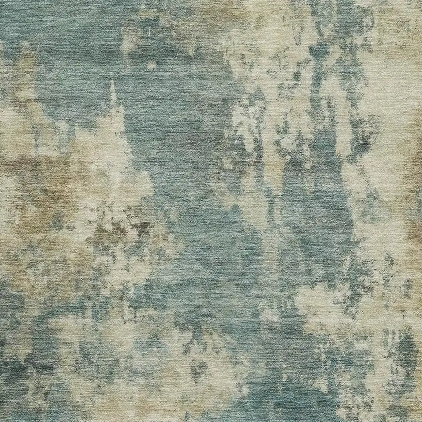 Teal And Beige Abstract Washable Area Rug With UV Protection Photo 3