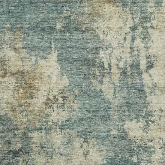 Teal And Beige Abstract Washable Area Rug With UV Protection Photo 3