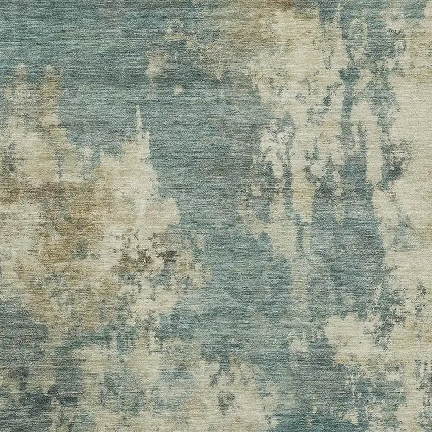Teal And Beige Abstract Washable Area Rug With UV Protection Photo 3