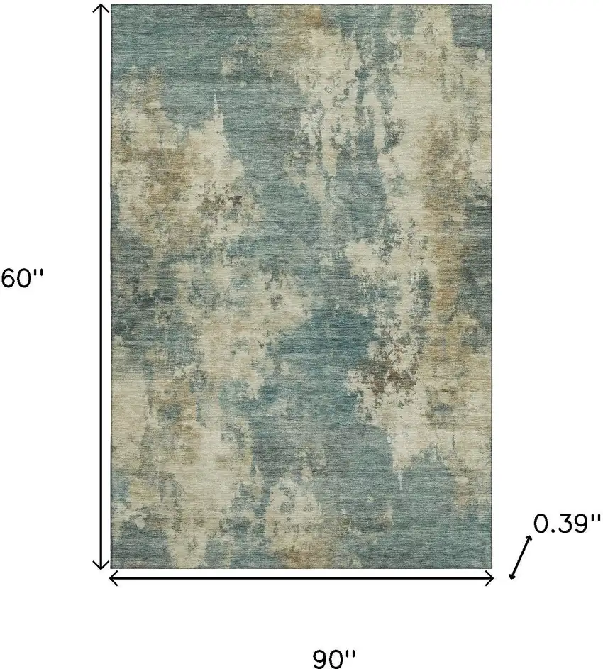 Teal And Beige Abstract Washable Area Rug With UV Protection Photo 9