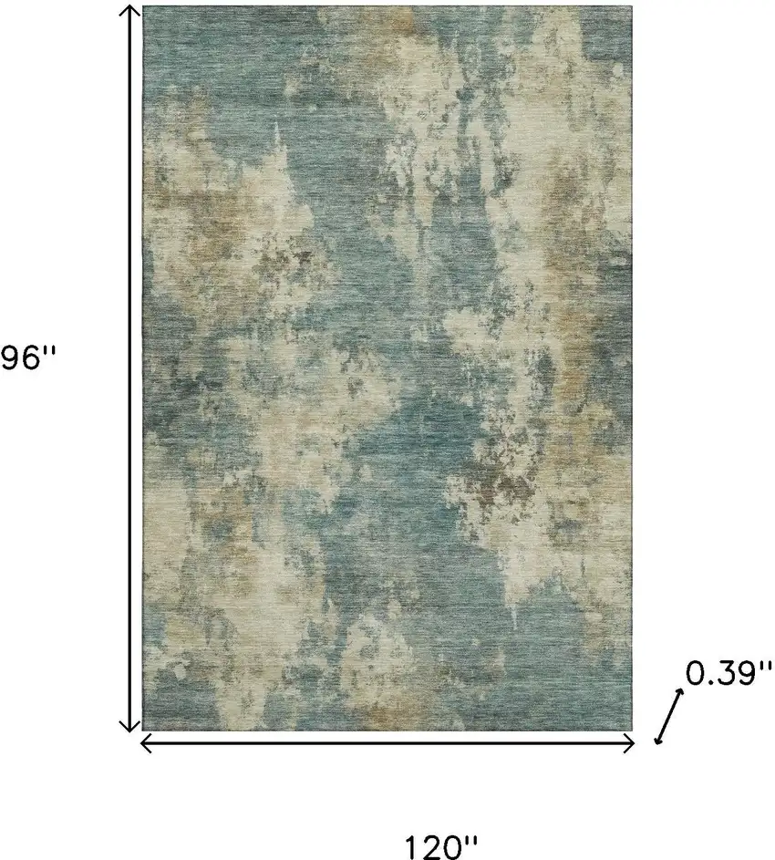 Teal And Beige Abstract Washable Area Rug With UV Protection Photo 9