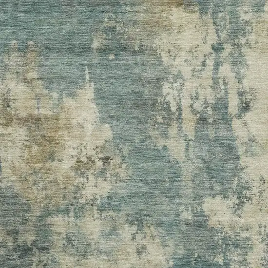 Teal And Beige Abstract Washable Area Rug With UV Protection Photo 3