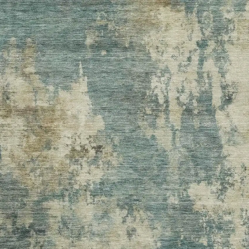 Teal And Beige Abstract Washable Area Rug With UV Protection Photo 3