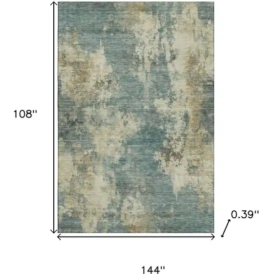 Teal And Beige Abstract Washable Area Rug With UV Protection Photo 9