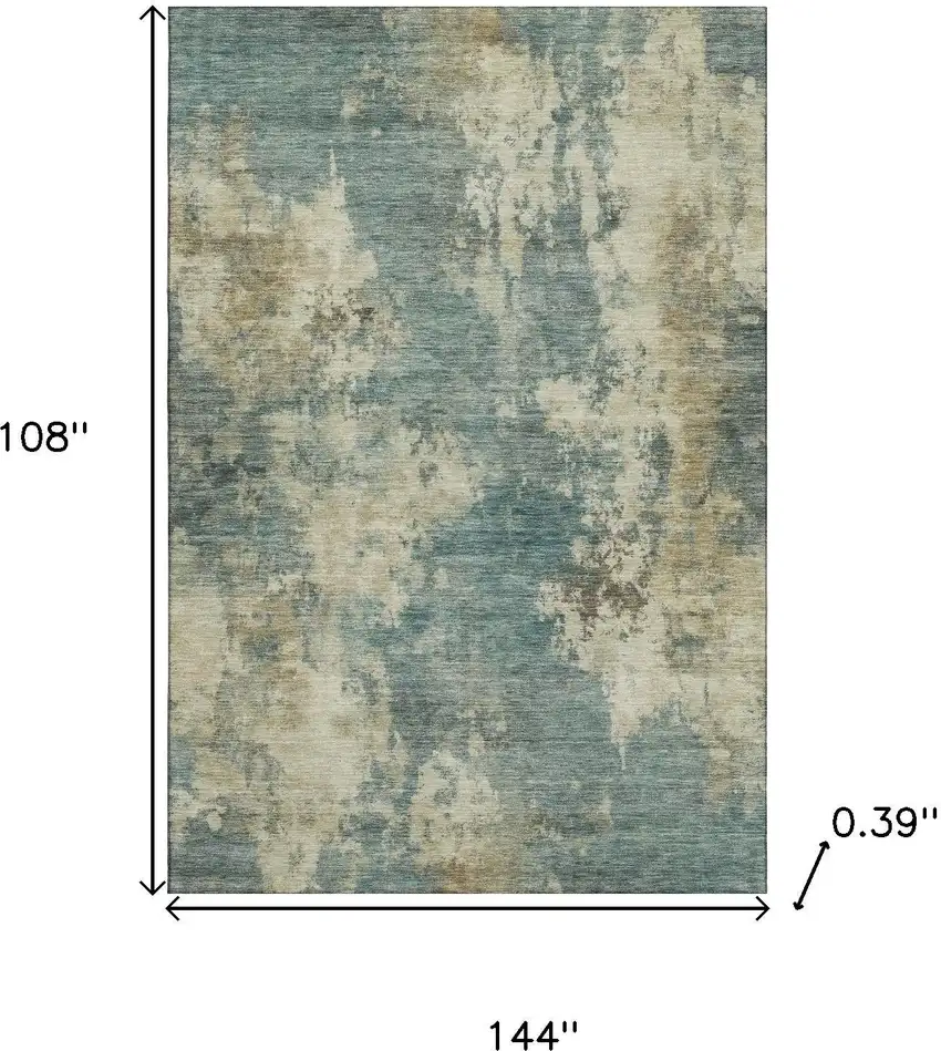 Teal And Beige Abstract Washable Area Rug With UV Protection Photo 9