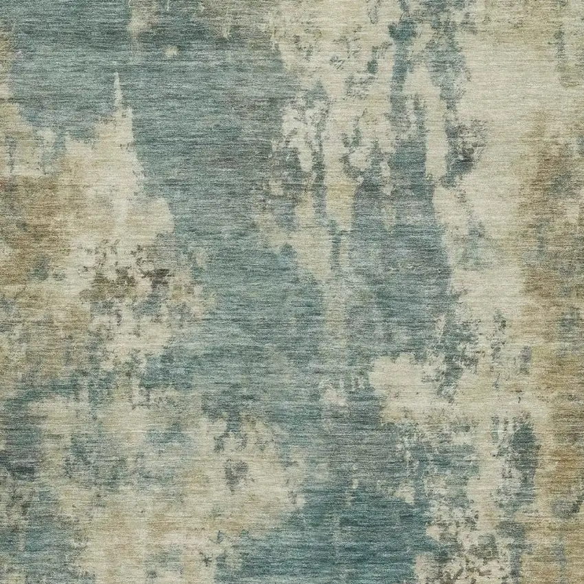 Teal And Beige Abstract Washable Area Rug With UV Protection Photo 3