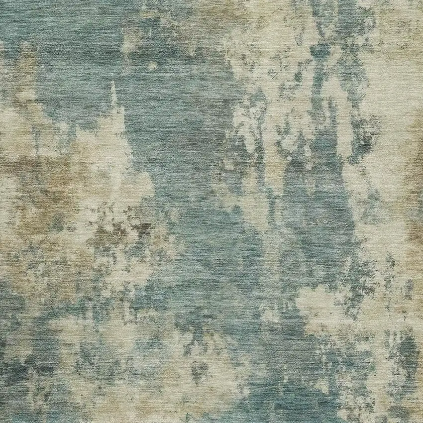 Teal And Beige Abstract Washable Area Rug With UV Protection Photo 3