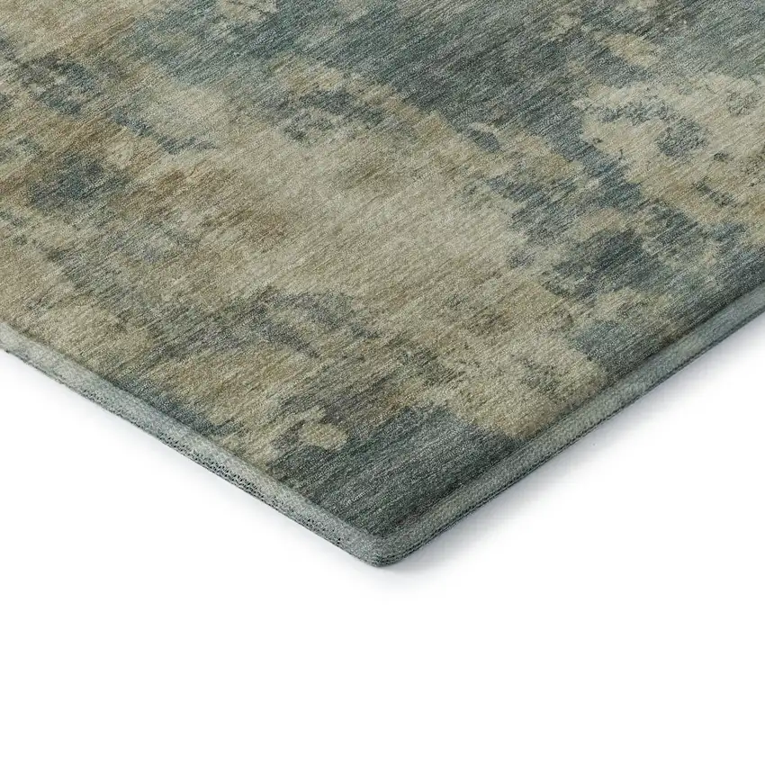 Teal And Beige Abstract Washable Area Rug With UV Protection Photo 7