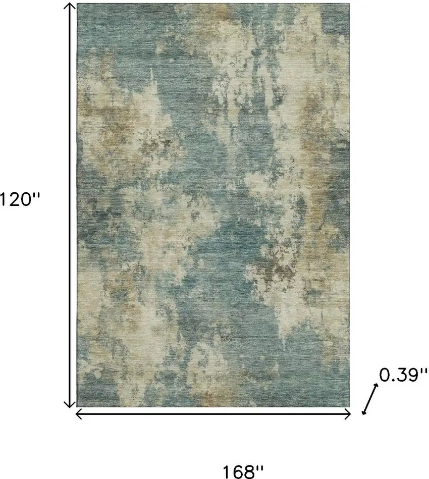 Teal And Beige Abstract Washable Area Rug With UV Protection Photo 9