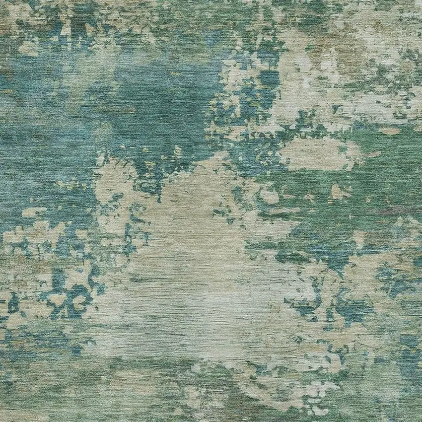 Teal And Beige Abstract Washable Area Rug With UV Protection Photo 3