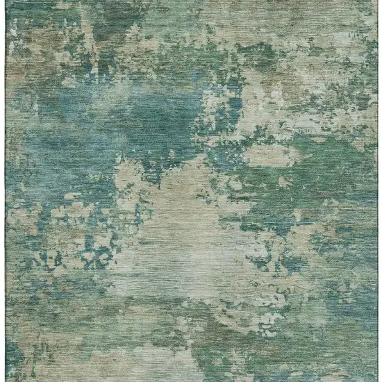 Teal And Beige Abstract Washable Area Rug With UV Protection Photo 4