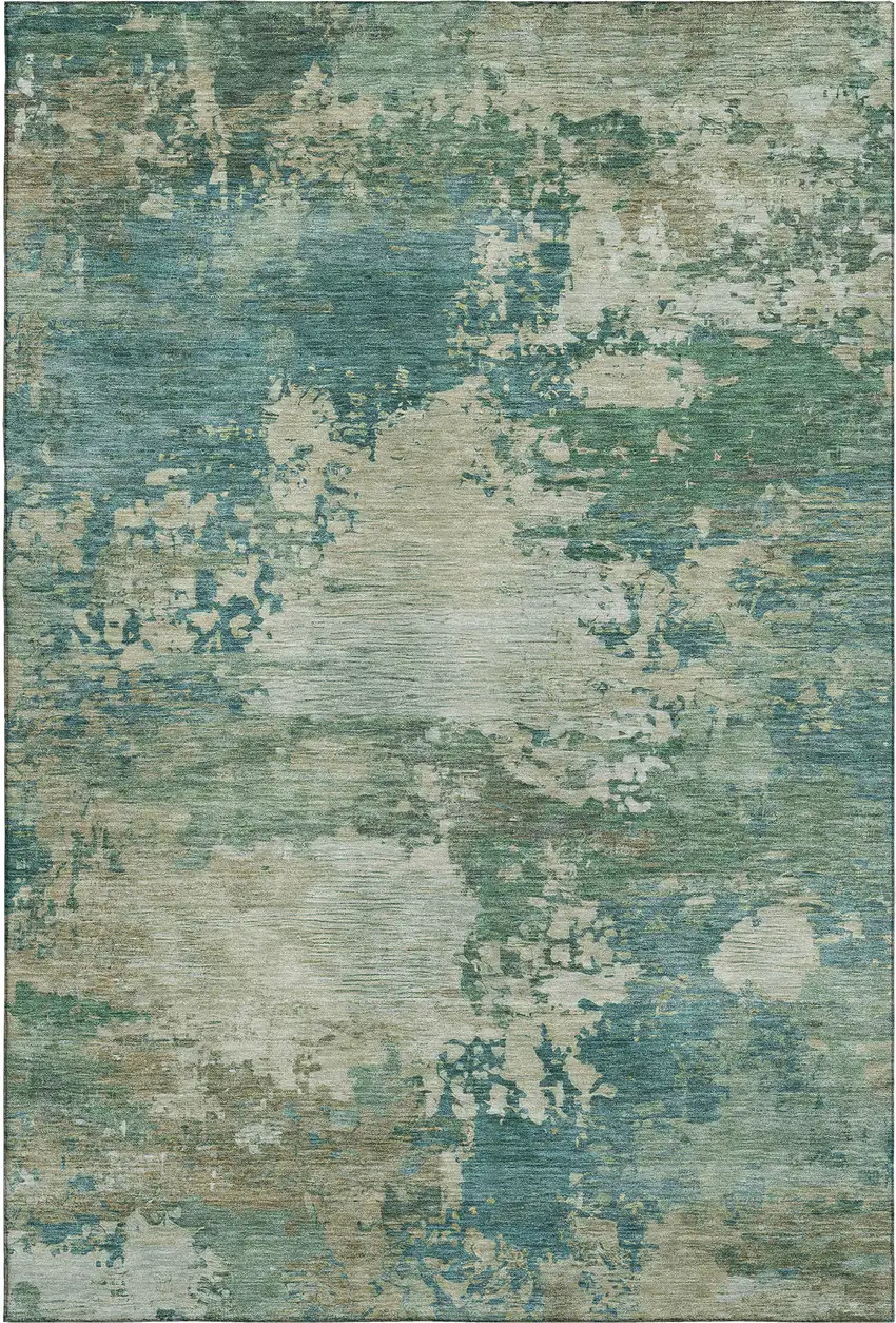 Teal And Beige Abstract Washable Area Rug With UV Protection Photo 1