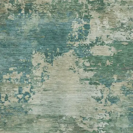 Teal And Beige Abstract Washable Area Rug With UV Protection Photo 3