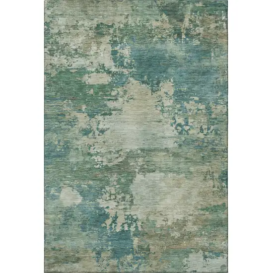 Teal And Beige Abstract Washable Area Rug With UV Protection Photo 4