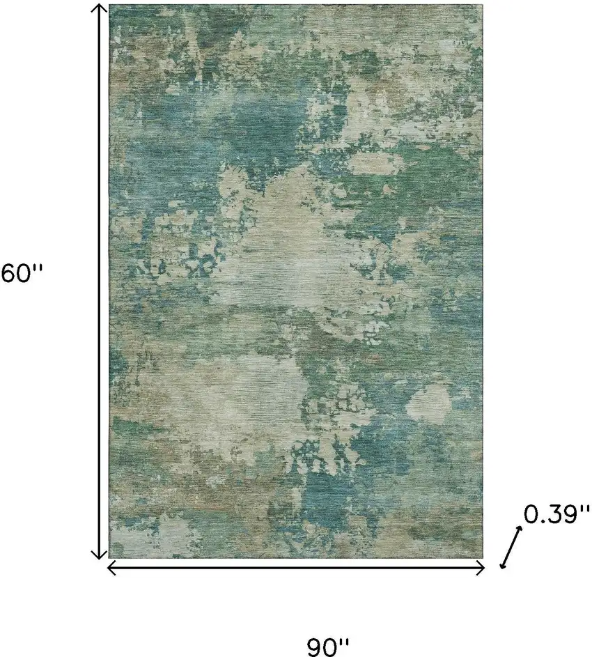 Teal And Beige Abstract Washable Area Rug With UV Protection Photo 9