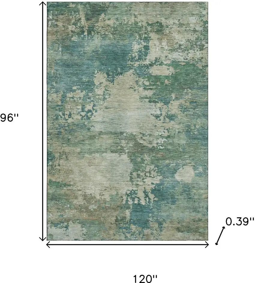 Teal And Beige Abstract Washable Area Rug With UV Protection Photo 9