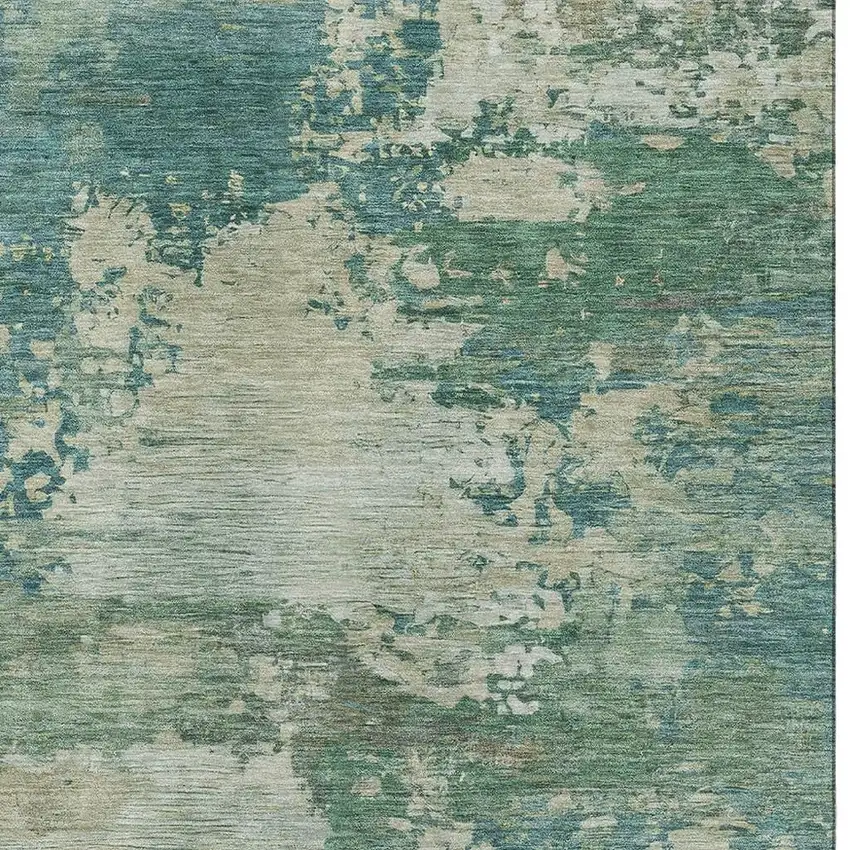 Teal And Beige Abstract Washable Area Rug With UV Protection Photo 3