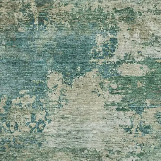 Teal And Beige Abstract Washable Area Rug With UV Protection Photo 3