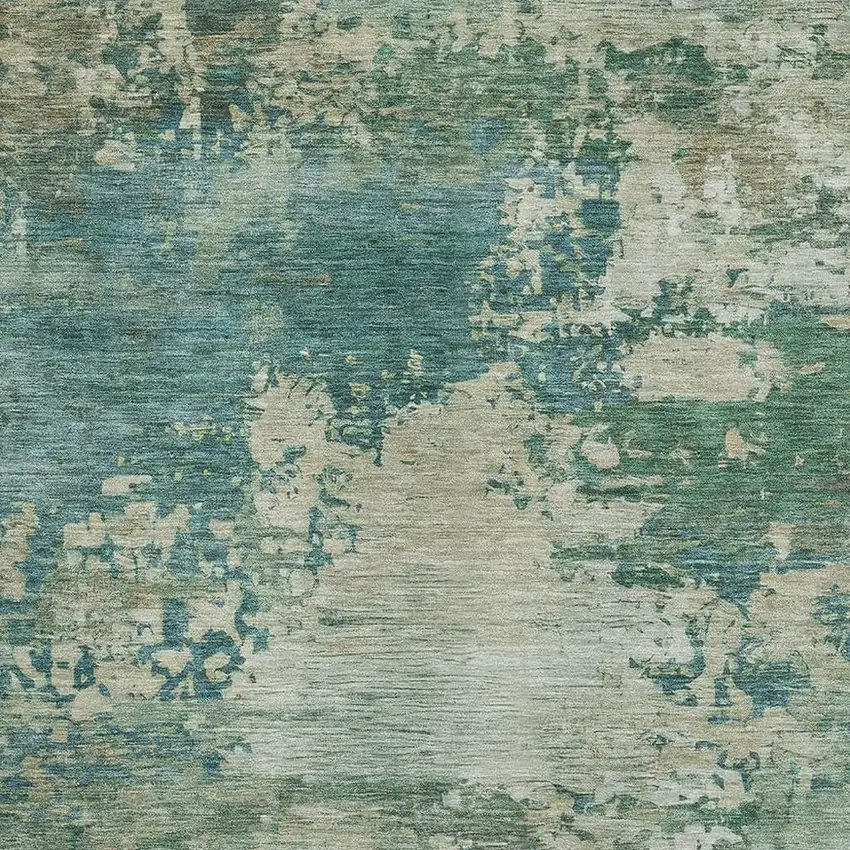 Teal And Beige Abstract Washable Area Rug With UV Protection Photo 3