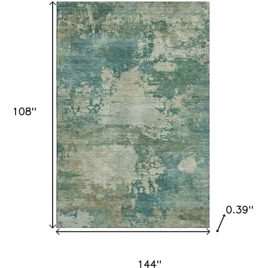 Teal And Beige Abstract Washable Area Rug With UV Protection Photo 9