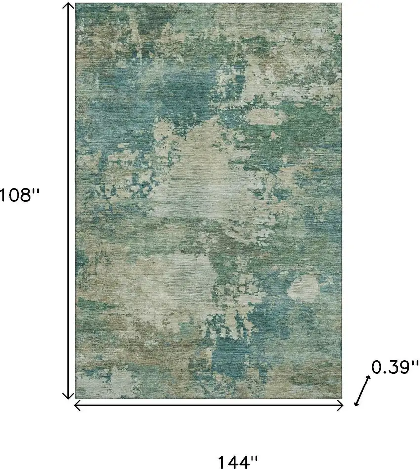 Teal And Beige Abstract Washable Area Rug With UV Protection Photo 9