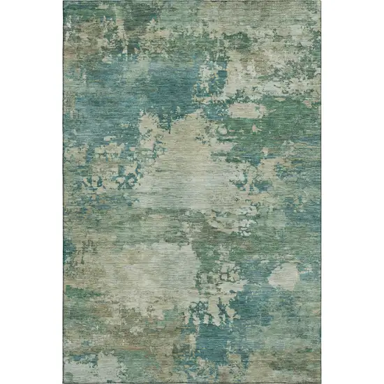 Teal And Beige Abstract Washable Area Rug With UV Protection Photo 1