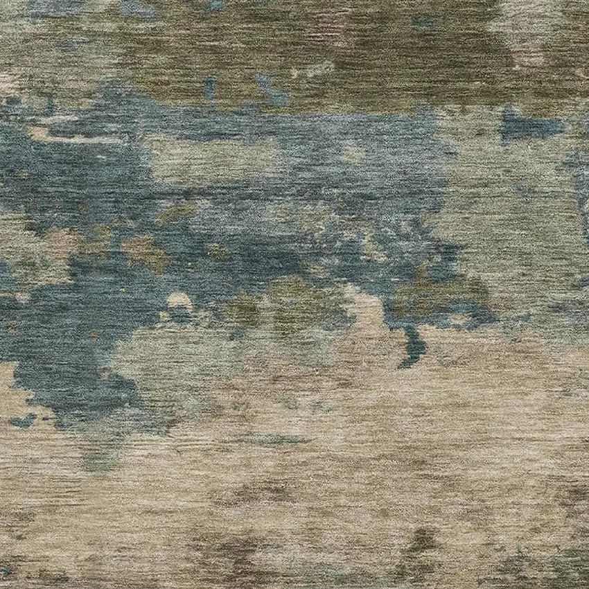 Teal And Beige Abstract Washable Area Rug With UV Protection Photo 3